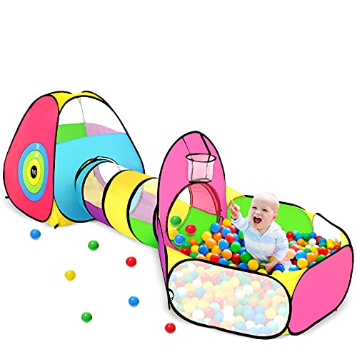 3 in 1 Kinder Ball Gruben für Kleinkinder mit Spielzelt und Baby Tunnel, Indoor Outdoor Spielhaus mit Krabbeltunnel, Jungen und Mädchen (3 in 1 farbenfrohe Kinder Ball Gruben) von JungleDove