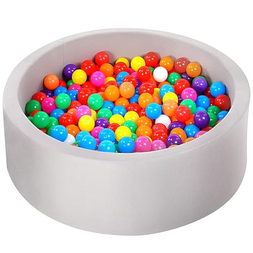 Baby Bällebad Schaumstoff-Ballpool mit 100 dreifarbigen Bällen, Bälle für Bällebad für Baby Bällebad mit Kunststoffbällen inklusive Runder weicher Faltbarer großer Bällebad für Kleinkinder In von JungleDove