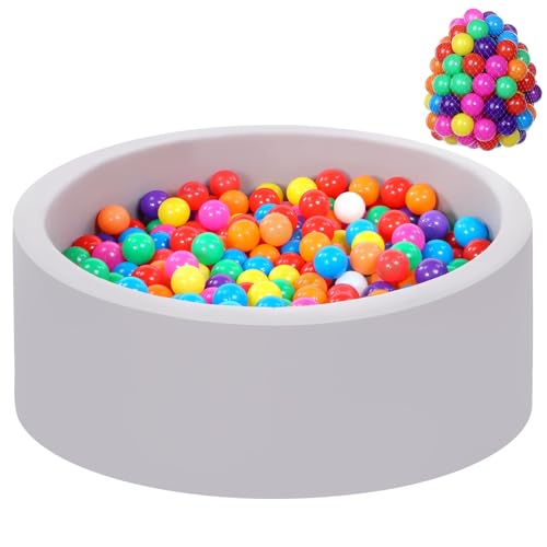 JungleDove Baby Bällebad Schaumstoff-Ballpool mit 100 dreifarbigen Bällen, Bälle für Bällebad für Baby Bällebad mit Kunststoffbällen inklusive Runder weicher großer Bällebad für Kleinkinder von JungleDove