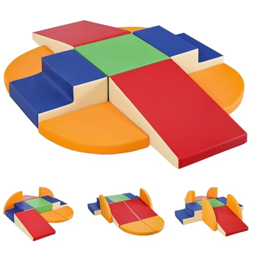 JungleDove 9er-Pack Baby-Kletterblöcke Aus PU-Leder Für Weiche Fitness-Spielgeräte Für Den Innenbereich Für Kinder｜rutschfest Und Wasserdicht｜Fördert Die Entwicklung・Geschenke Zur Frühkindlichen Bild von JungleDove
