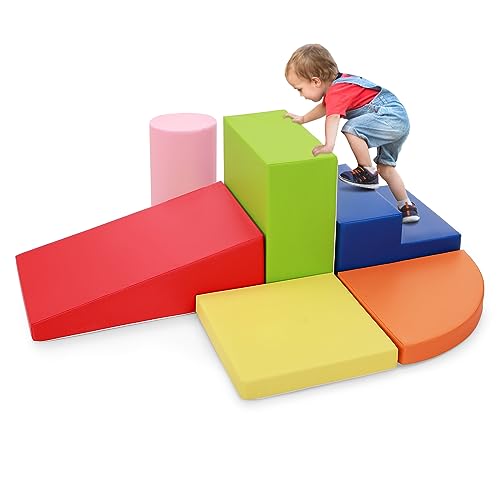 JungleDove Schaumstoff Bausteine Kinder Klettern: 6 Softbausteine Riesenbausteine Spielbausteine - Indoor Weiche Bausteine Baby Kletterspielzeug Zylindersatz(Classic) von JungleDove
