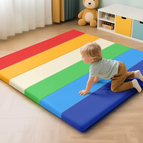 JungleDove Schaumstoff Spielmatte für Baby: PU-Leder wasserdicht Kinder Spielmatte - Baby Spielmatten für Boden - Thick Spielmatte für Laufstall gepolstert Laufstall Matratze (Regenbogen) von JungleDove