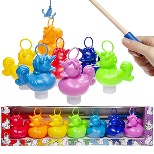 Color Baby Enten Angelspiel Jahrmarkt XL Set mit 2 Holzangeln und 7 Einhorn-Enten von Color Baby