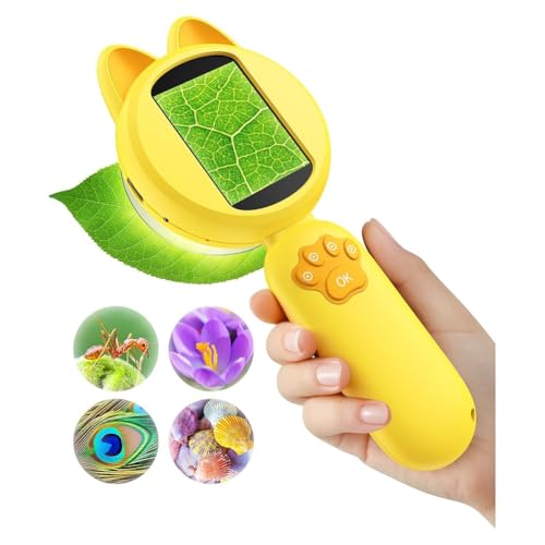 Junterone Mikroskop für Kinder - 2 LCD-Bildschirm mit 8 LED-Leuchten, Tragbares Mini-Mikroskop für Kinder - Lernen für Kinder von Junterone