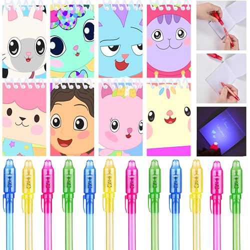 Junyaoii 24UV pen and cute cat Notebooks (2.4 x 4 in) Dollhouse Themed Party Favor Notepads Spiral Pocket Notebooks Birthday Gift Teacher Classroom Rewards for Kids Adults Party Goody Bags Stuffers von Junyaoii