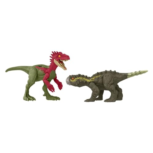 Jurassic World Dinosaurier Spielzeug Eoraptor vs. Stegouros Gefahrpaket für Kinder ab 4 Jahren, HTK47, Mehrfarbig von Jurassic World