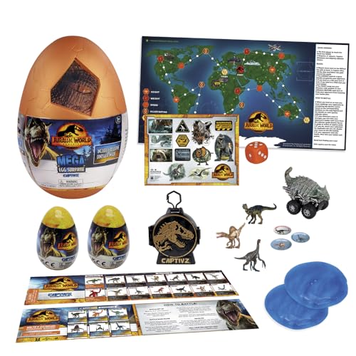 Jurassic World Dominion by Silverlit, Mega-Ei 28 cm, 3 Dinosaurier zum Zusammenbauen, 20 Überraschungen zum Entdecken, Kinderspielzeug, Ab 3 Jahren von Jurassic World
