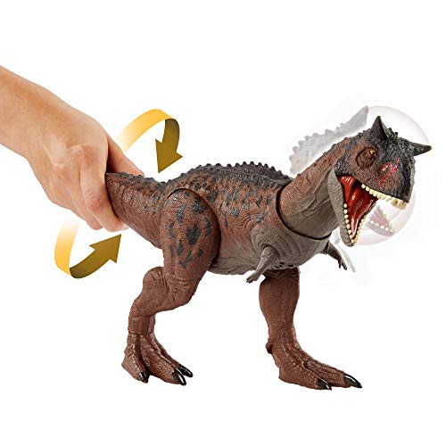 Jurassic World GNL07 - Carnotaurus Toro, große Dinosaurierfigur mit Primal Attack-Funktion, Geräuschen, beweglichen Gelenken, authentischen Details; Karte & Sticker, Dinosaurier Spielzeug ab 4 Jahre von Jurassic World