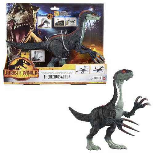 Jurassic World Dinosaurier, aus 'Dominion: Ein neues Zeitalter', Therizinosaurus Actionfigur, mit langen Klauen, Angriffsbewegungen & Geräuscheffekte, Spielzeug ab 4 Jahre, GWD65 von Mattel