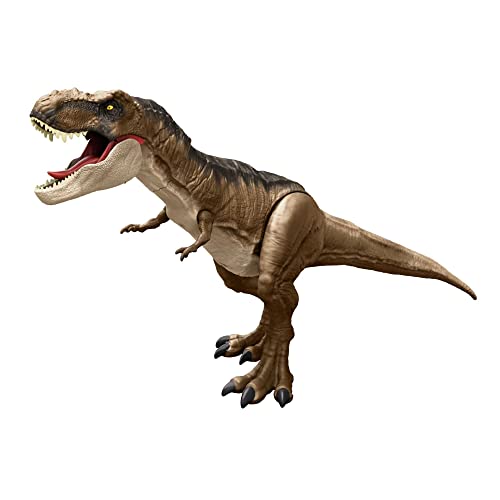 Mattel Jurassic World Dinosaurier, Extra große T-Rex Actionfigur, 61cm lang, beweglich und mit Fressfunktion, Dinosaurier Spielzeug, Spielzeug ab 4 Jahre, HBK73 von Mattel