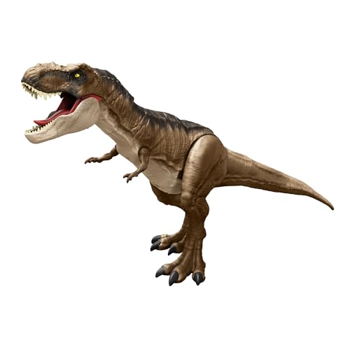 Mattel Jurassic World Dinosaurier, Extra große T-Rex Actionfigur, 101 cm lang, beweglich und mit Essfunktion, Dinosaurier Spielzeug, Spielzeug für Kinder ab 4 Jahren, HBK73 von Mattel