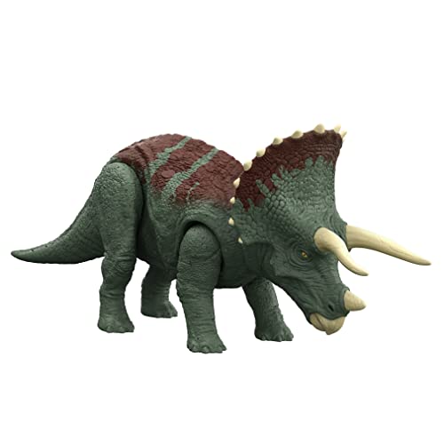Jurassic World HDX34 - Dominion Brüllende Dinosaurier Triceratops Pflanzenfresser-Actionfigur mit Brüllgeräuschen, Kopfstoß-Attacke, beweglichen Gelenken, Dinosaurier Spielzeug ab 4 Jahren von Jurassic World