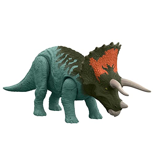 Jurassic World HDX40 - Roar Strikers Triceratops Dinosaurier-Actionfigur mit Bewegungen und Geräuschen, Spielzeug mit physischem und digitalem Spielspaß, Dinosaurier Spielzeug ab 4 Jahren von Jurassic World