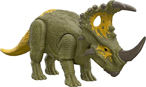 Jurassic World HDX43 - Roar Strikers Sinoceratops Dinosaurier-Actionfigur, brüllender Sound und Kopfstoß-Attacke, physisches und digitales Spiel, Dinosaurier Spielzeug ab 4 Jahren von Jurassic World