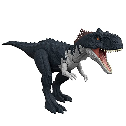 Jurassic World HDX45 - Roar Strikers fleischfressender Rajasaurus Dinosaurier-Actionfigur mit Brüllgeräuschen, physisches und digitales Spiel, Dinosaurier Spielzeug ab 4 Jahren von Jurassic World