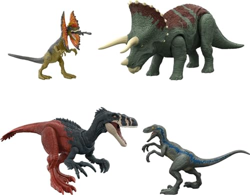 Jurassic World HJJ85 - Survival-Instincts-Dinosaurier-Starterset, Roar Strikers Megaraptor und Pteranodon, Blue und Dilophosaurus, digitales Spielerlebnis, Dinosaurierspielzeug ab 4 Jahren von Jurassic World