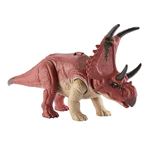 JURASSIC WORLD Wild Roar Diabloceratops - Mittelgroßer Spielzeugdinosaurier mit Brüllgeräuschen und Track-Code für Augmented Reality, HLP16 von Mattel