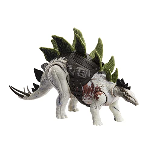 JURASSIC WORLD Gigantic Trackers Stegosaurus - Dinosaurier-Spielzeug mit 2 Angriffsbewegungen, abnehmbarer Ausrüstung, 35 cm lang, für Kinder ab 4 Jahren, HLP24 von Mattel