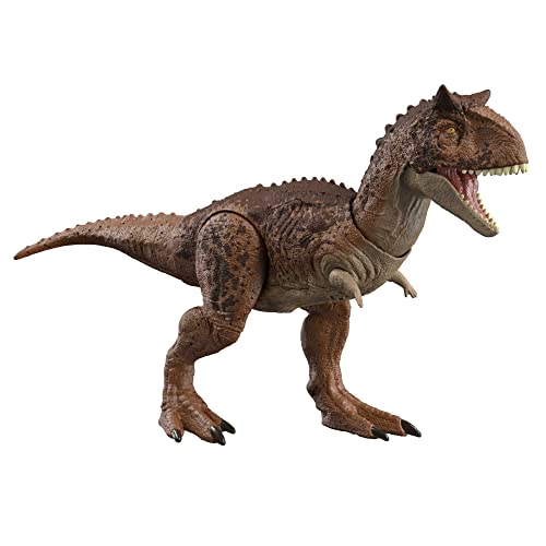 Jurassic World: Das gefallene Königreich“ Dinosaurier-Spielzeug Epischer Kampf Beiß-Attacken-Carnotaurus, Exklusive Spezies als Actionfigur, Mit Lichtern und Geräuschen, 2 Zerstörungsbereiche, HND19 von Mattel