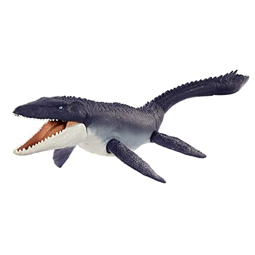 Jurassic World HNJ57 - Dominion Mosasaurus Dinosaurier Action-Figur, 70 cm groß mit beweglichen Gelenken, physisches & digitales Spiel, Dinosaurier Spielzeug für Kinder ab 4 Jahren von Mattel