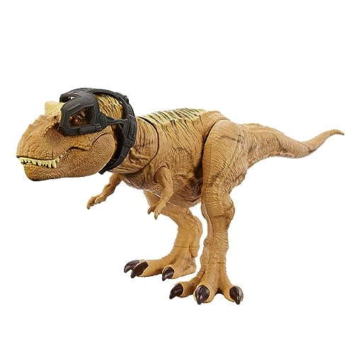 JURASSIC WORLD Jagen Und Zermalmen Tyrannosaurus-Rex - Dinosaurier Spielzeugfigur mit Geräuschen, Tracking-Ausrüstung für digitale Spiele, einzigartiger Wüstenlook, für Fans ab 4 Jahren, HNT62 von Mattel