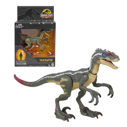 Mattel Jurassic World D Jurassic Park III Dinosaurier-Figur männlicher Velociraptor Hammond Collection, Premium Authentic 9,5 cm hoch, 14 Gelenke, HLT49 von Mattel