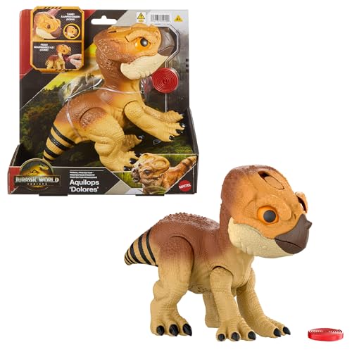 Mattel Jurassic World: Die Wiedergeburt Primal Protector Aquilops Dolores, interaktives Dinosaurier-Spielzeug mit Angriffsbewegungen und Brüllgeräuschen, elektronische Figur mit Nahrungszubehör, JGC01 Mattel Jurassic World: Die Wiedergeburt Primal Protector Aquilops Dolores, interaktives Dinosaurier-Spielzeug mit Angriffsbewegungen und Brüllgeräuschen, elektronische Figur mit Nahrungszubehör, JGC01 von Jurassic World