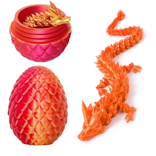 JurciCat 3D Gedrucktes Drachenei mit Drache Beweglicher Dragon Drachen Figuren für Weihnachten Ostern Geburtstag Karneval Erwachsene Kinder Geschenke Spielzeug(Rot) von JurciCat