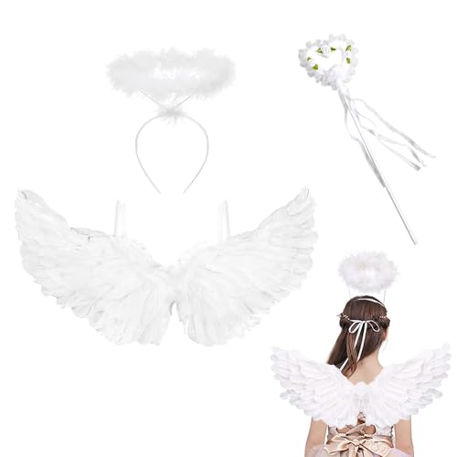 JurciCat Engel kostüm damen(Weiß) Halloween engel und teufel kostüm Geeignet für Kinder Erwachsene engel kostüm Engelsflügel Kostüm für Halloween Karneval Cosplay Party von JurciCat