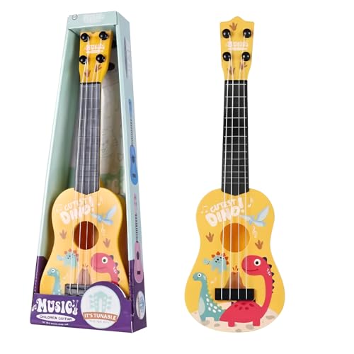 JurciCat 42cm Kindergitarre Musikspielzeug Gitarre Kinder Mit 4 verstellbaren Saiten Kinder Gitarre Ukulele Gitarre Spielzeug für Kleinkinder Anfänger Jungen Mädchen(Dinosaurier) von JurciCat