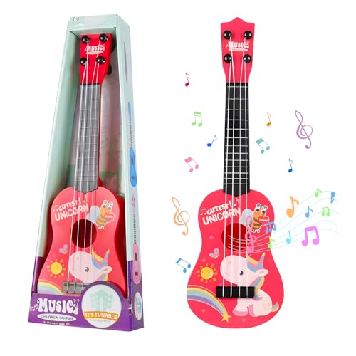 JurciCat 42cm Kindergitarre Mit 4 verstellbaren Saiten Ukulele Gitarre Spielzeug für Kleinkinder Anfänger Jungen Mädchen von JurciCat