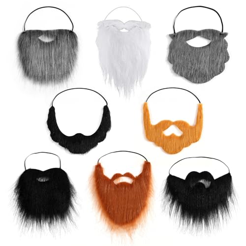 JurciCat 8 Stück Set Gefälschte Bärte Schnurrbärte Künstlicher Bart Lustige Schnurrbärte mit Verstellbarem Für Falscher Kostüm Whisker Bart Erwachsene Kinder Zubehör Halloween Weihnachtsfeier von JurciCat