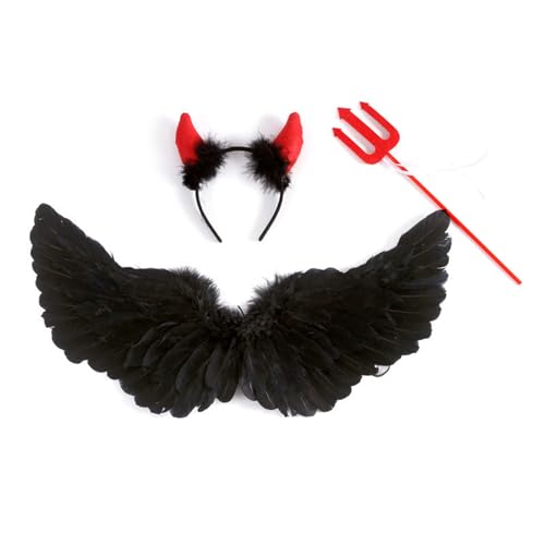 JurciCat Engel kostüm Damen(Eisenhaltig) 3 Stück Engelsflügel Halloween kostüm Damen Teufel kostüm Geeignet Für Kinder Erwachsene Halloween Karneval Cosplay Party von JurciCat