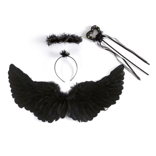 JurciCat Engel kostüm Damen(Eisenhaltig) 3 Stück Engelsflügel Halloween kostüm Damen Teufel kostüm Geeignet Für Kinder Erwachsene Halloween Karneval Cosplay Party von JurciCat