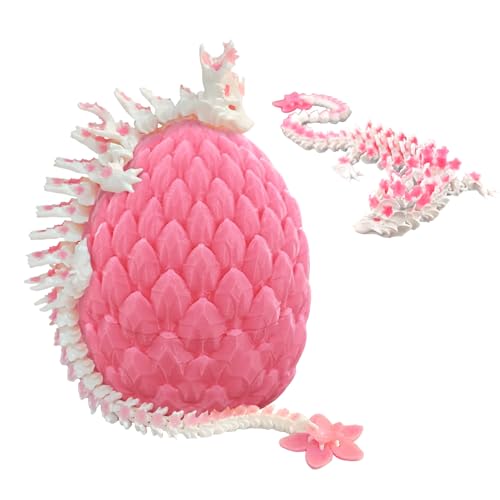 JurciCat Kirschblütendrache 3D Gedrucktes Drachenei mit Drache Beweglicher Dragon Drachen Figuren für Weihnachten Ostern Geburtstag Karneval Erwachsene Kinder Geschenke Spielzeug(Rosa Drachenei) von JurciCat