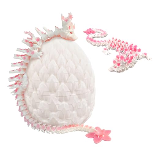 JurciCat Kirschblütendrache 3D Gedrucktes Drachenei mit Drache Beweglicher Dragon Drachen Figuren für Weihnachten Ostern Geburtstag Karneval Erwachsene Kinder Geschenke Spielzeug(Weiße Drachenei) von JurciCat