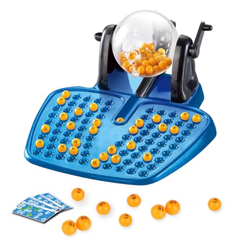 JurciCat Lotto Maschine Spiel Set mit 1pc Lotto Maschine 90pc Scoring Marks 90pc Kleine Kugeln 48pc Karten Partys After Dinner Weihnachten Feiertage & Veranstal Geschenk（Blau） von JurciCat