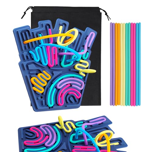 JurciCat Sensorik Activity Board Mit Reisetasche And12 Zubehör Schnüren Sensorisches Board Aus Silikon Doppelseitiges Sensorik Spielzeug Für Kinder ab 3 Jahr and Erwachsene Activity Spiel (Marineblau von JurciCat