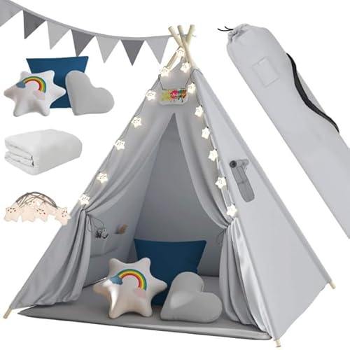 Jurhan Kinder-Tipi-Zelt Julia, 120x120x160cm, beige/rosa (grau/blau) von Jurhan