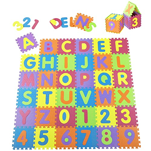 Juskys Kinder Puzzlematte Kim 36 Teile mit Buchstaben A-Z & Zahlen 0-9 - rutschfest & abwischbar Puzzle ab 10 Monate - Eva Schaumstoff - Spielmatte von Juskys
