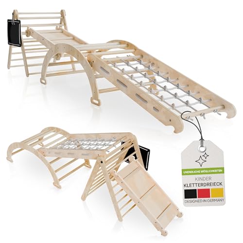 Juskys Kletterdreieck Movario Groß - Indoor Klettergerüst mit Rutsche & Kletterbogen - Dreieck Kinderzimmer & Kleinkind Spielplatz Klettern von Juskys