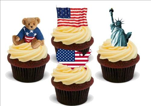 Amerika amerikanische Spaß Mix - 12 essbare hochwertige stehende Waffeln Karte Kuchen Toppers Dekorationen, America american fun mix - 12 Edible Stand Up Premium Wafer Card Cake Toppers Decorations von Just Party Supplies