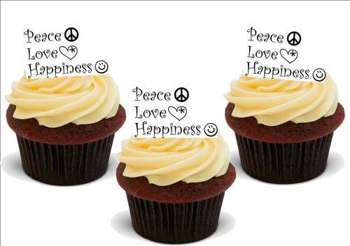 FRIEDEN LIEBE & GLÜCK 12 -12 essbare hochwertige stehende Waffeln Kuchen Toppers, PEACE LOVE & HAPPINESS 12 - Standup Premium Wafer Cake Toppers FRIEDEN LIEBE & GLÜCK 12 -12 essbare hochwertige stehende Waffeln Kuchen Toppers, PEACE LOVE & HAPPINESS 12 - Standup Premium Wafer Cake Toppers von Just Party Supplies