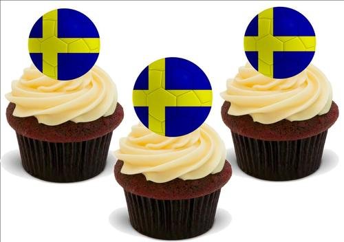 Fußball Schweden - 12 essbare hochwertige stehende Waffeln Karte Kuchen Toppers Dekorationen, Football Sweden - 12 Edible Stand Up Premium Wafer Card Cake Toppers Decorations Fußball Schweden - 12 essbare hochwertige stehende Waffeln Karte Kuchen Toppers Dekorationen, Football Sweden - 12 Edible Stand Up Premium Wafer Card Cake Toppers Decorations von Just Party Supplies
