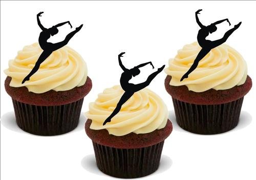 Gymnast Silhouette 12 essbare hochwertige stehende Waffeln Kuchen Toppers, GYMNAST Silhouette 12 Standup Premium Wafer Cake Toppers von Just Party Supplies