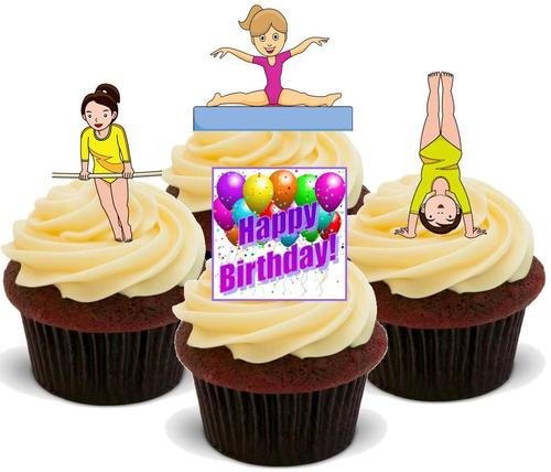 Gymnastik Happy Birthday Mix - 12 essbare hochwertige stehende Waffeln Karte Kuchen Toppers Dekorationen, Gymnastics Happy Birthday Mix - 12 Edible Stand Up Premium Wafer Card Cake Toppers Decorations von Just Party Supplies