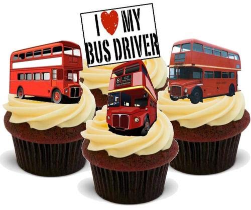 Ich liebe meinen Bus Driver Mix - 12 essbare hochwertige stehende Waffeln Karte Kuchen Toppers Dekorationen, I Love My Bus Driver Mix - 12 Edible Stand Up Premium Wafer Card Cake Toppers Decorations von Just Party Supplies