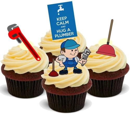 Klempner Mix - 12 essbare hochwertige stehende Waffeln Karte Kuchen Toppers Dekorationen, Plumber Mix - 12 Edible Stand Up Premium Wafer Card Cake Toppers Decorations von Just Party Supplies