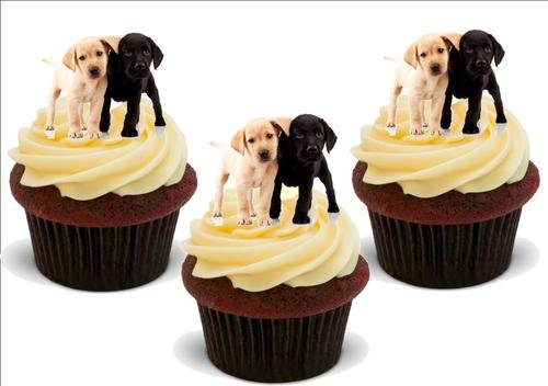 Labrador Welpen - 12 essbare hochwertige stehende Waffeln Karte Kuchen Toppers Dekorationen, Labrador Puppies - 12 Edible Stand Up Premium Wafer Card Cake Toppers Decorations von Just Party Supplies