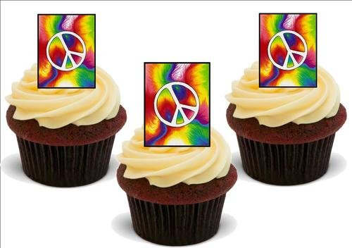 Regenbogen CND Hippie Peace - 12 essbare hochwertige stehende Waffeln Kuchen Toppers, Rainbow CND Hippy Peace - 12 Standup Premium Wafer Cake Toppers von Just Party Supplies